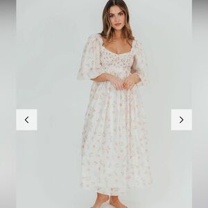 Worth Collective Harlow Pink Tiny Floral Ethereal Smocked Maxi Dress Size M NEW